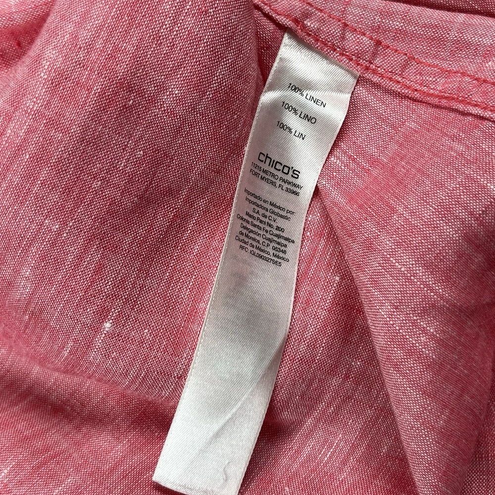 Chico's Women's Pink 100% Linen No Iron Button Up Collared Shirt Sz S (Chico 0) - Picture 5 of 8